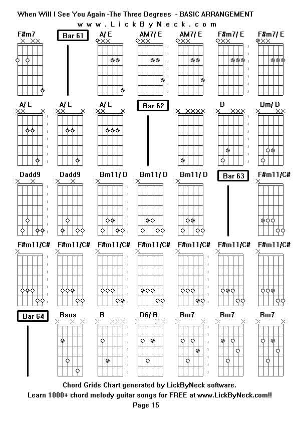 Chord Grids Chart of chord melody fingerstyle guitar song-When Will I See You Again -The Three Degrees  - BASIC ARRANGEMENT,generated by LickByNeck software.